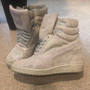 Worn Once Grey Suede Metallic Wedge Puma